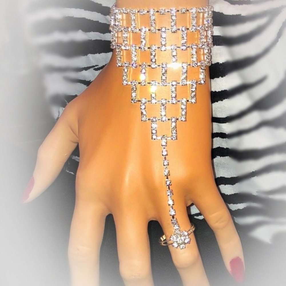 Crystal Rhinestone Slave Bracelet Silver Bridal